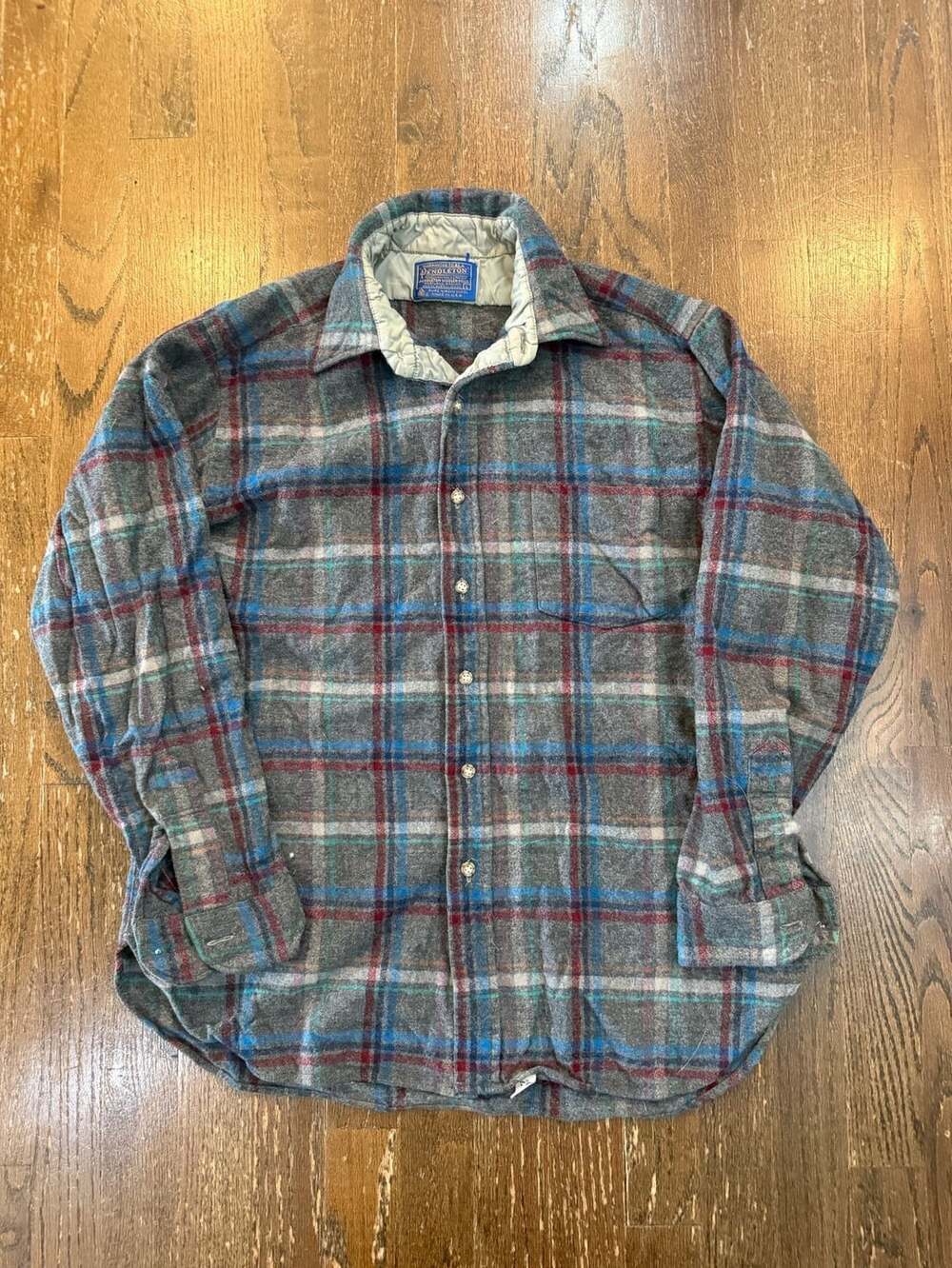 Vintage Pendleton Pure Virgin Wool Grey Plaid Shirt, Tagged L, measures M